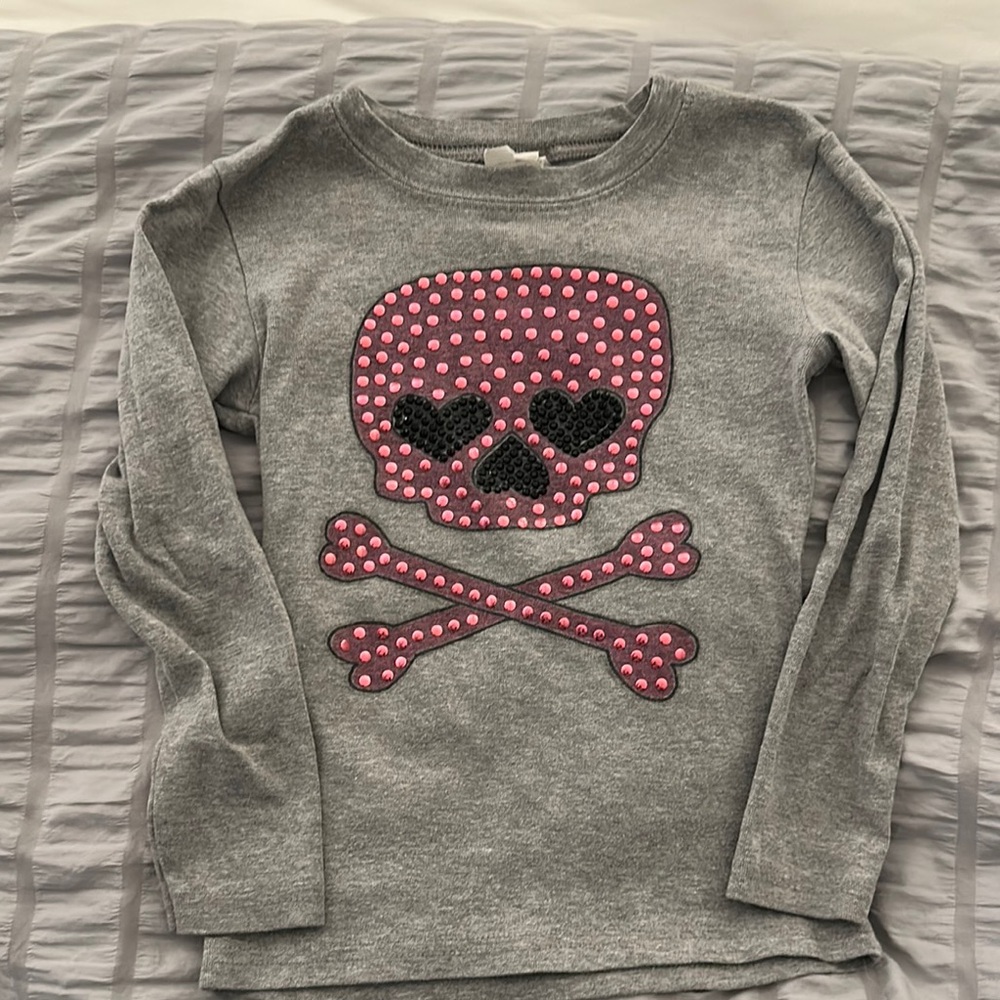 Hard Candy Gray Long-Sleeve Tee with Pink Studded Skull